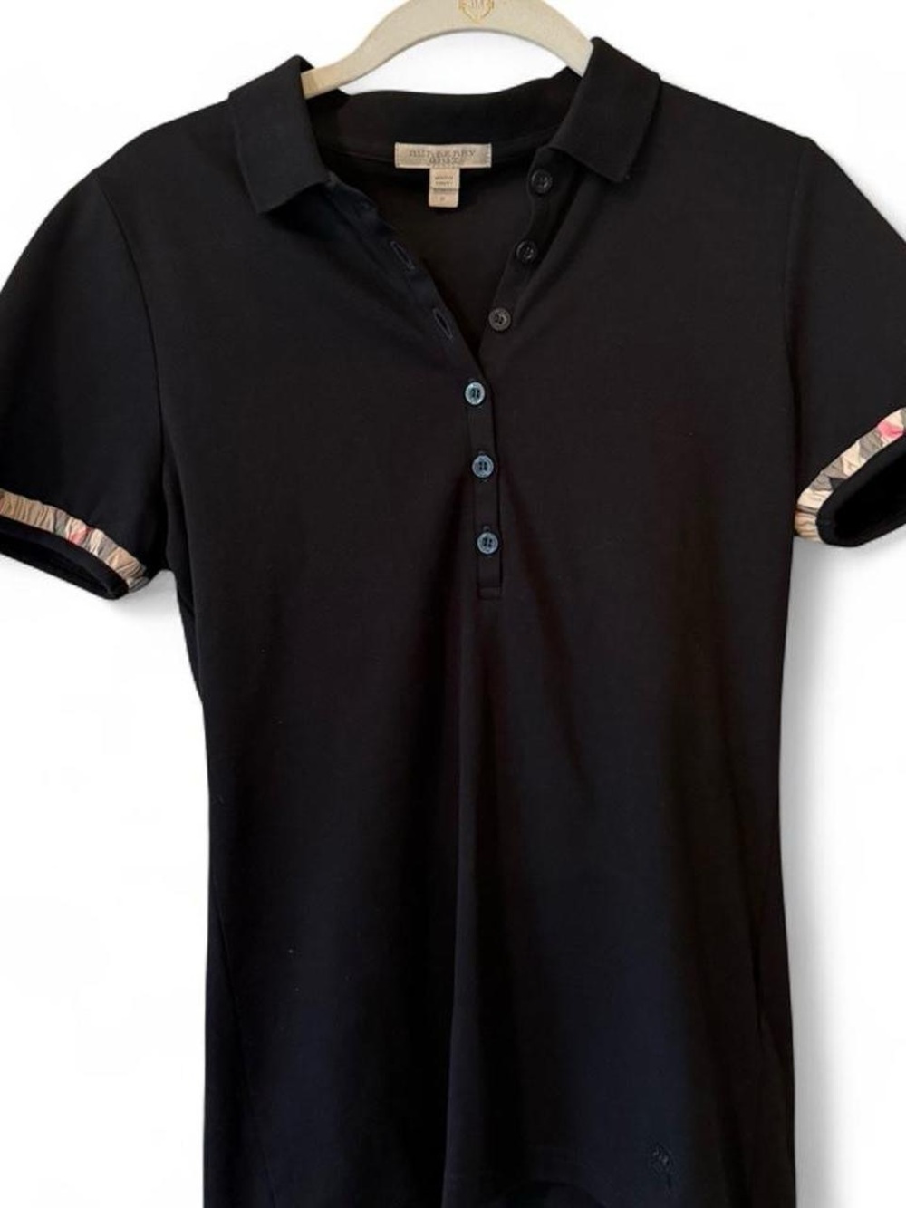 Burberry Black Polo with Signature Check Sleeve Trim